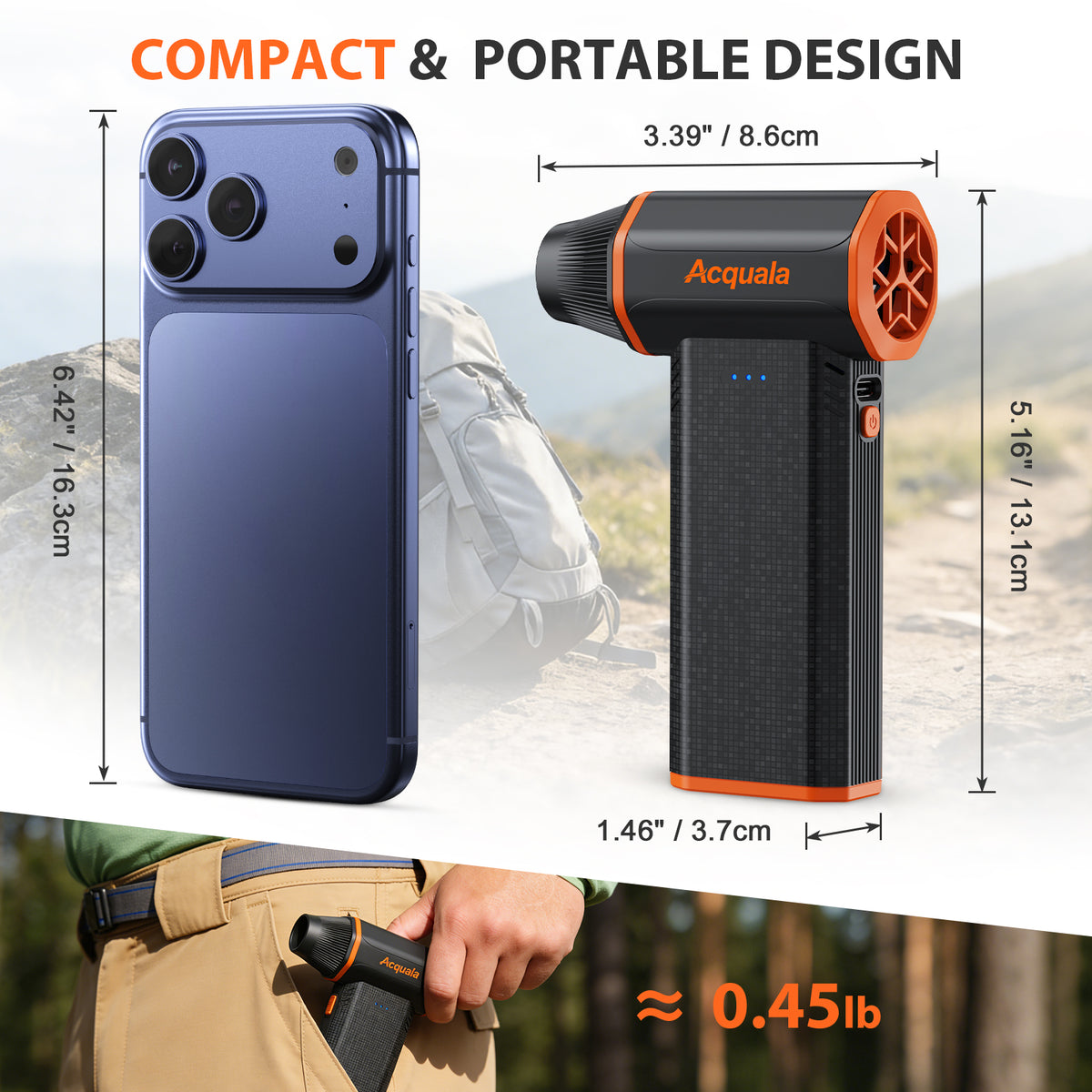 Compressed Air Duster, 160000RPM Ultra Powerful Electric Air Duster, 3-Speed Adjustable Air Blower, Rechargeable Cordless Mini Blower for Keyboard, Computer, Electronics, Car, Home & Outdoor Cleaning